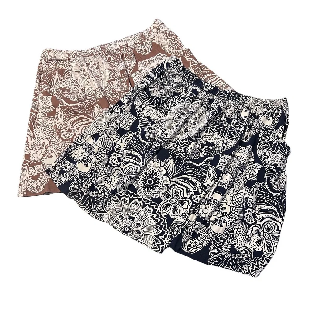 Liz Claiborne Brown & White Blue & White Floral Skirt Bundle Cotton XL Elastic